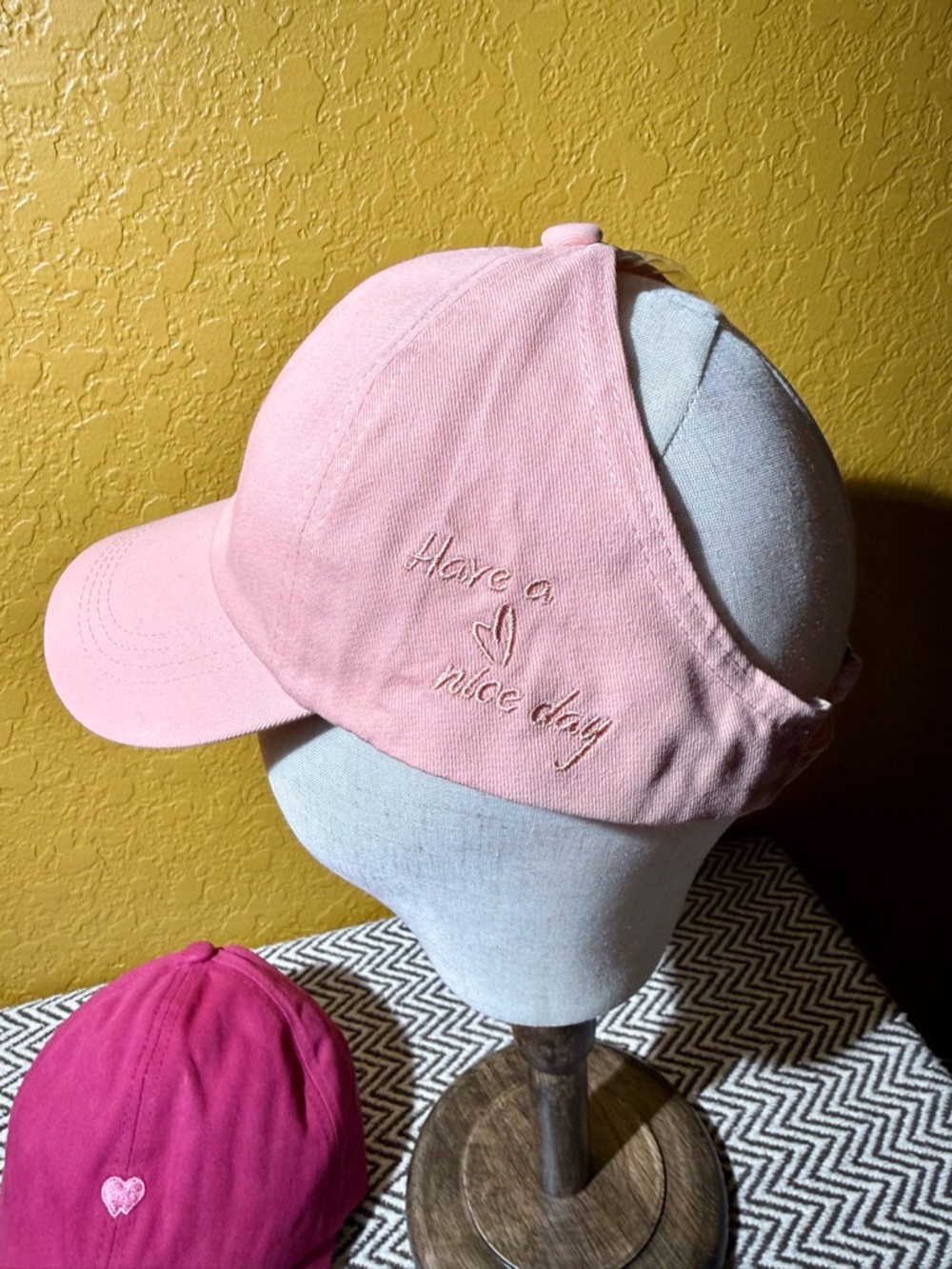 Pink "Have a Nice Day" Open Back High Pony Baseball Cap - NWOT - Picture 3 of 10